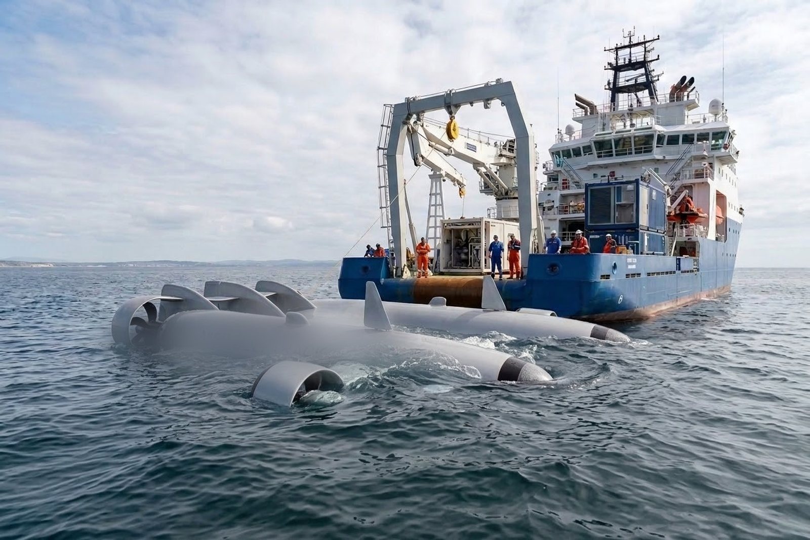 DeepTrack mis à l'eau depuis son navire support / DeepTrack launched from its support vessel